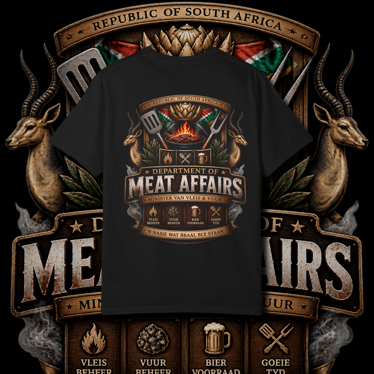 Men's "minister van vleis en vuur" t-shirt.