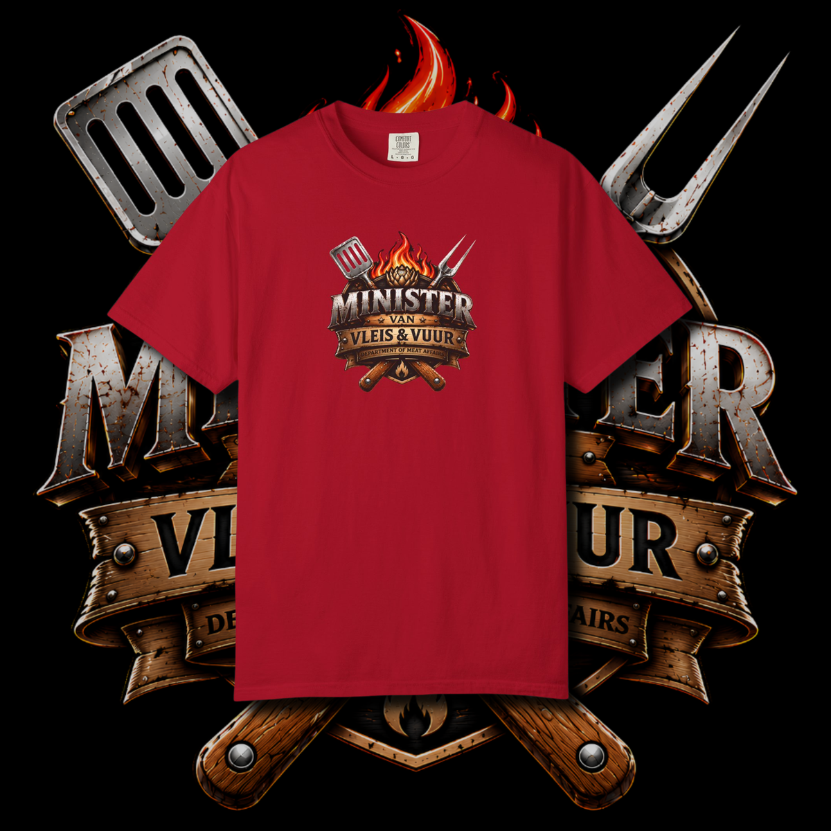 Men's "minister van vleis en vuur" t-shirt.