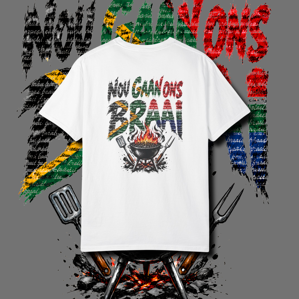 Men's "nou gaan ons braai" t-shirt.