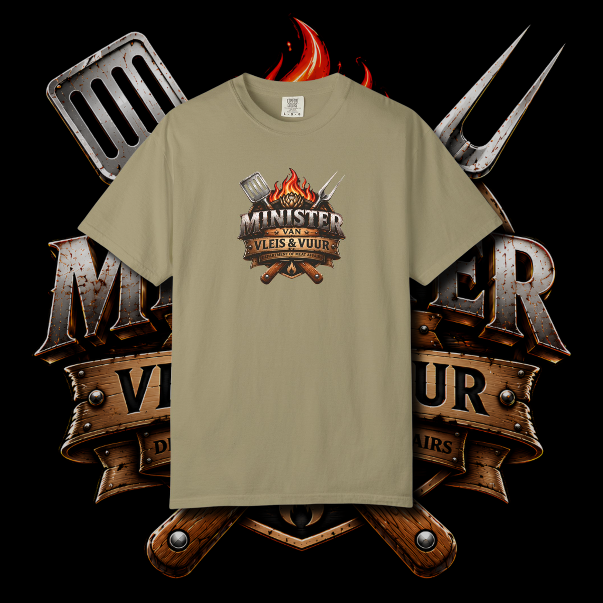 Men's "minister van vleis en vuur" t-shirt.