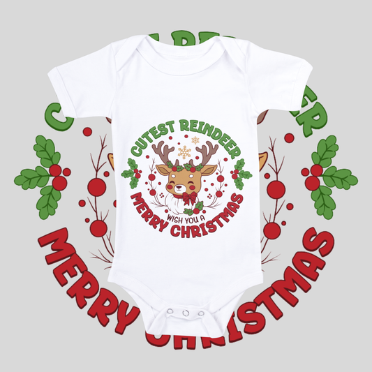 "Cutest reindeer" baby grow.