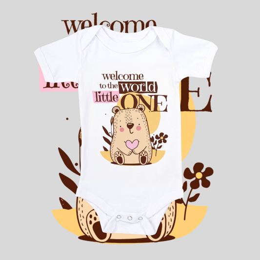 "Welcome" baby grow.