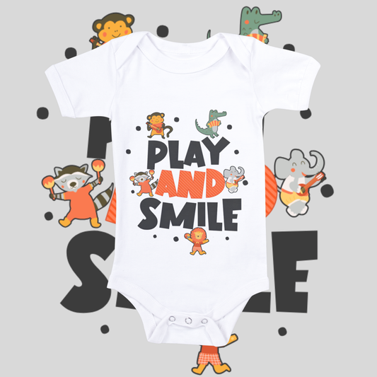 "Play and smile" baby grow.