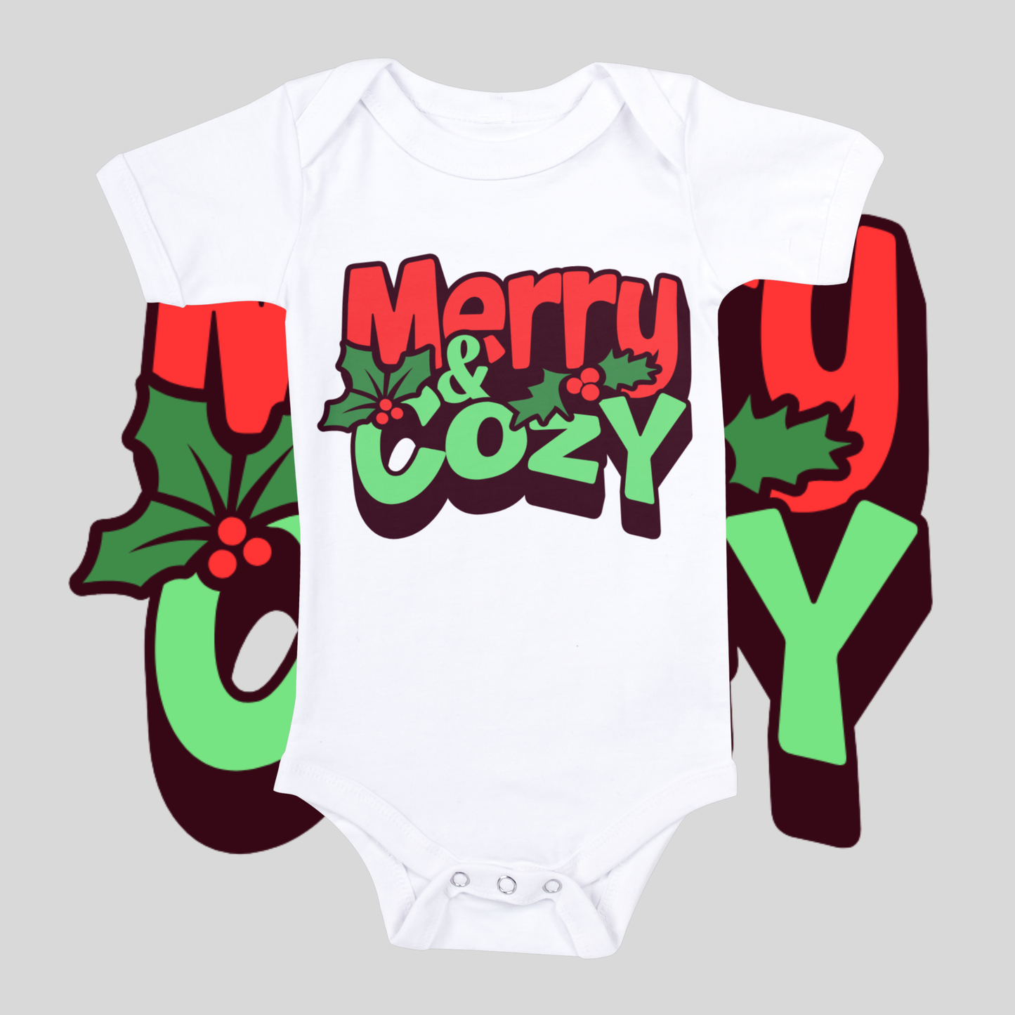 "Merry & Cozy" baby grow.