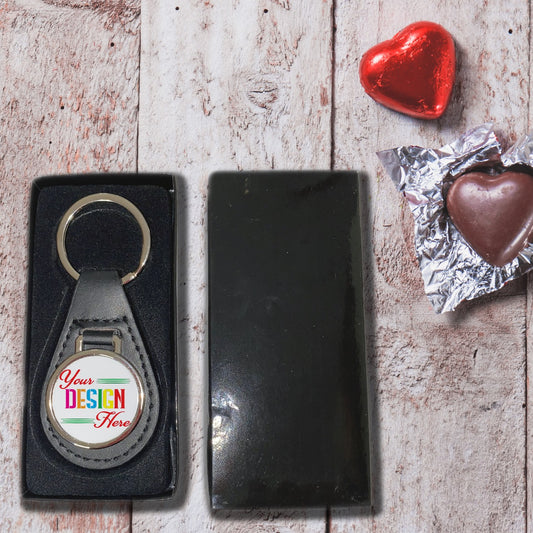 Pu/metal keyring round black